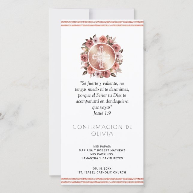 Carte De Remerciements Espagnol, Rose Gold Confirmation Signet Favor (Devant)