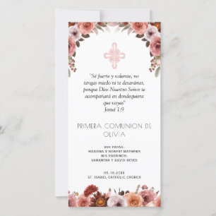 Carte De Remerciements Espagnol, rose pâle Premier Signet de communion Fa