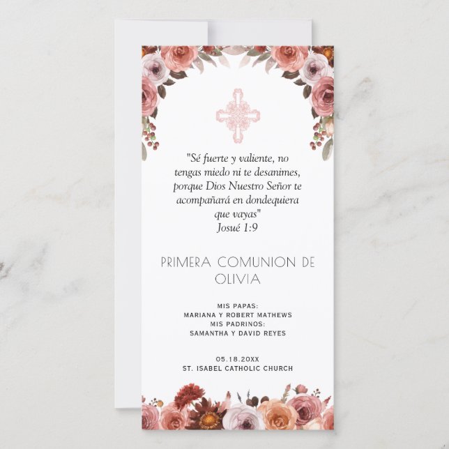 Carte De Remerciements Espagnol, rose pâle Premier Signet de communion Fa (Devant)