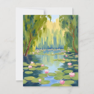 Carte De Remerciements Étang de fleurs de lotus Nature aquarelle verte