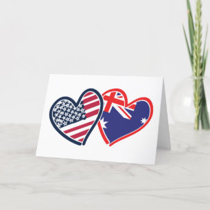 Carte De Remerciements États-Unis et Australie Flag Hearts