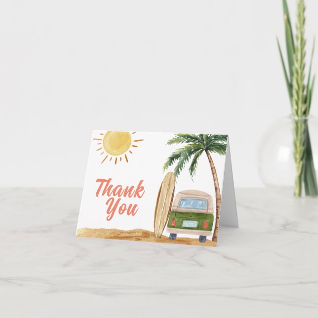 Carte De Remerciements Été moderne Boho Surf Plage Van Baby shower (Devant)