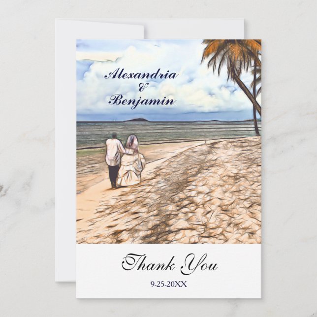 Carte De Remerciements Eté Plage tropicale Mariage Aquarelle personnalisé (Devant)