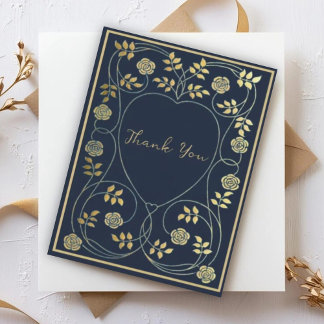 Carte De Remerciements Ethereal Midnight Navy & Gold Vintage Art Nouveau