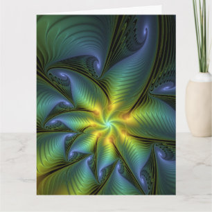 Carte De Remerciements Étoile abstraite, art fractal doré bleu vert brill