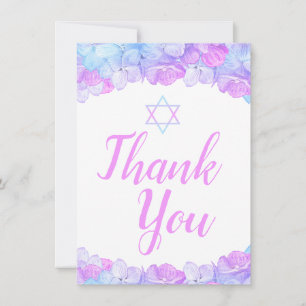 Carte De Remerciements Étoile Bat mitzvah de David Floral Pink Hydrangea
