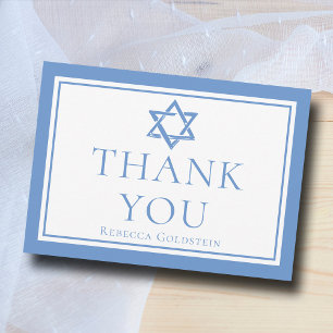 Carte De Remerciements Étoile bleu clair de David Bat mitzvah