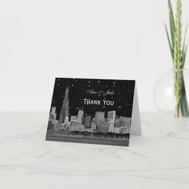 Carte De Remerciements Étoile de Chicago Skyline Etched do-it-yourself BG (Devant)