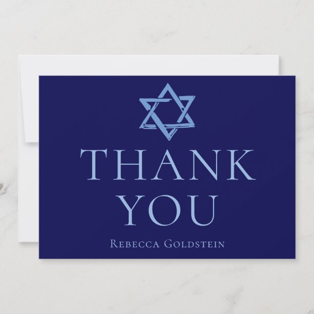 Carte De Remerciements Étoile de David Bar Mitzvah Bleu Royal (Devant)