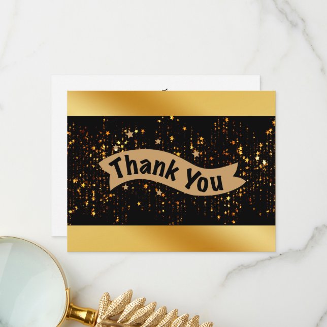 Carte De Remerciements Étoile d'or Ruban noir (Devant/Arrière en situation)