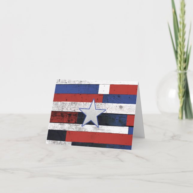 Carte De Remerciements Étoile patriotique sur planches en bois (Devant)