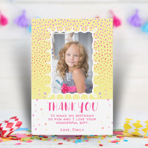 Carte De Remerciements Étoiles Colorées Jaunes Anniversaire Enfants Fille