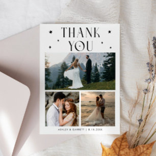 Carte De Remerciements Étoiles Élégantes Mariage Multi Photo Blanc
