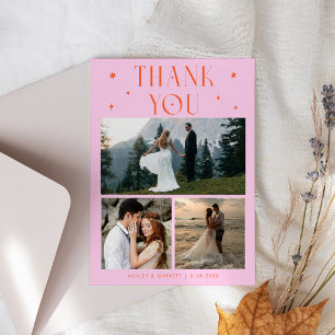 Carte De Remerciements Étoiles Élégantes Mariage Multi Photo Orange Rose