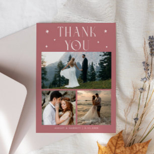 Carte De Remerciements Étoiles Élégantes Mariage Multi Photo Rose