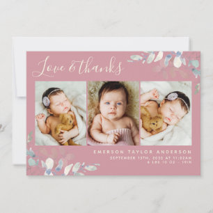 Carte De Remerciements Eucalyptus 3 Photo Bébé Statistiques de naissance