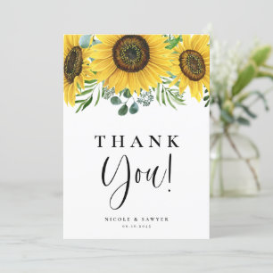 Carte De Remerciements Eucalyptus aquarelle et Mariage de tournesols
