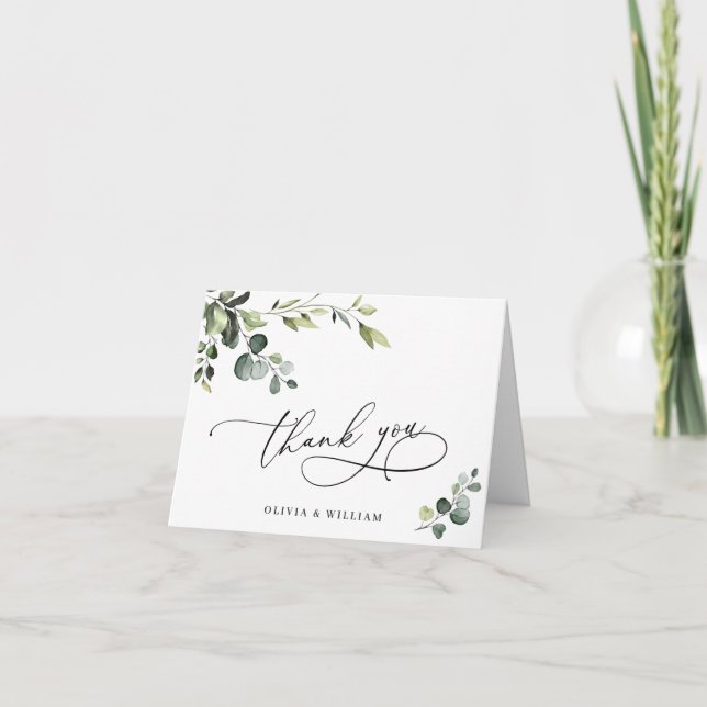 Carte De Remerciements Eucalyptus Aquarelle Florale QR (Devant)