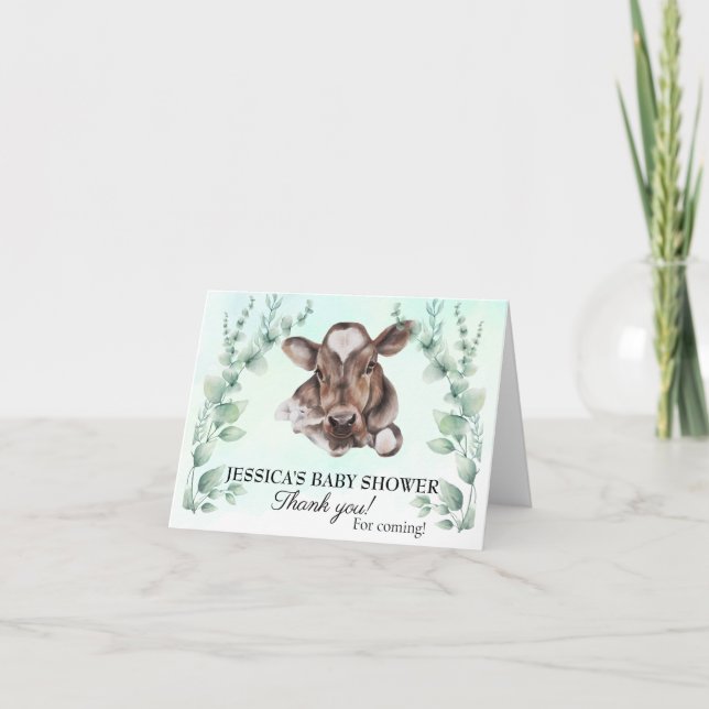 Carte De Remerciements Eucalyptus Baby shower de veau de vache (Devant)