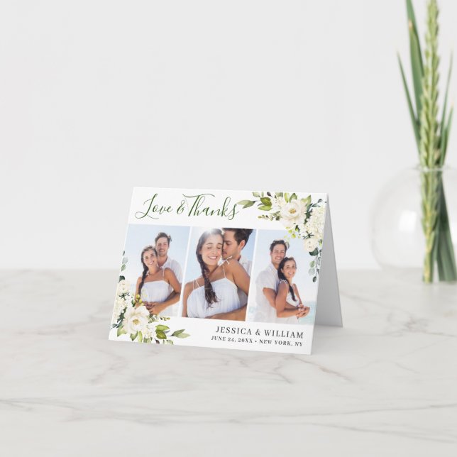 Carte De Remerciements Eucalyptus blanc Roses 3 PHOTO (Devant)