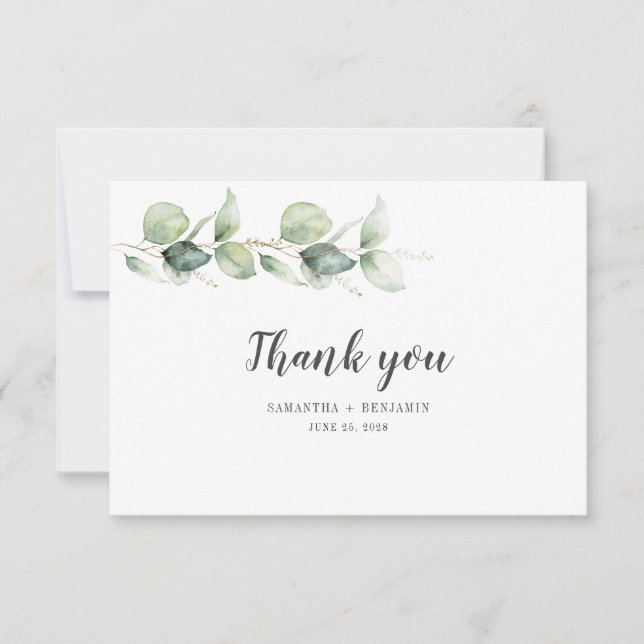 Carte De Remerciements Eucalyptus Botanique Aquarelle Mariage rustique (Devant)