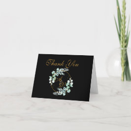 Carte De Remerciements Eucalyptus et or sur mariage personnalisé noir