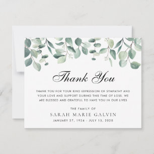 Carte De Remerciements Eucalyptus funéraire Aquarelle