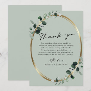 Carte De Remerciements Eucalyptus Gold Moderne Calligraphie Sage Mariage