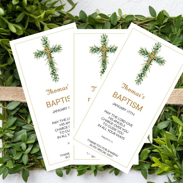 Carte De Remerciements Eucalyptus Greenery Baptism Favor Bookmak (Créateur téléchargé)