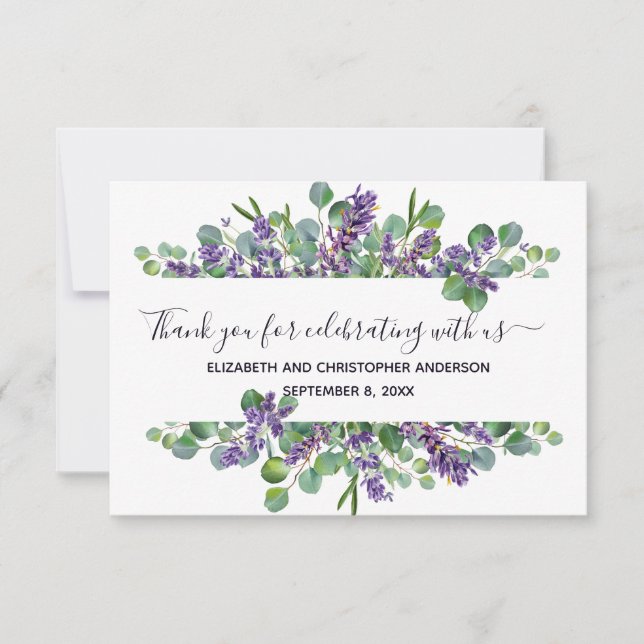 Carte De Remerciements Eucalyptus Lavender Mariage (Devant)