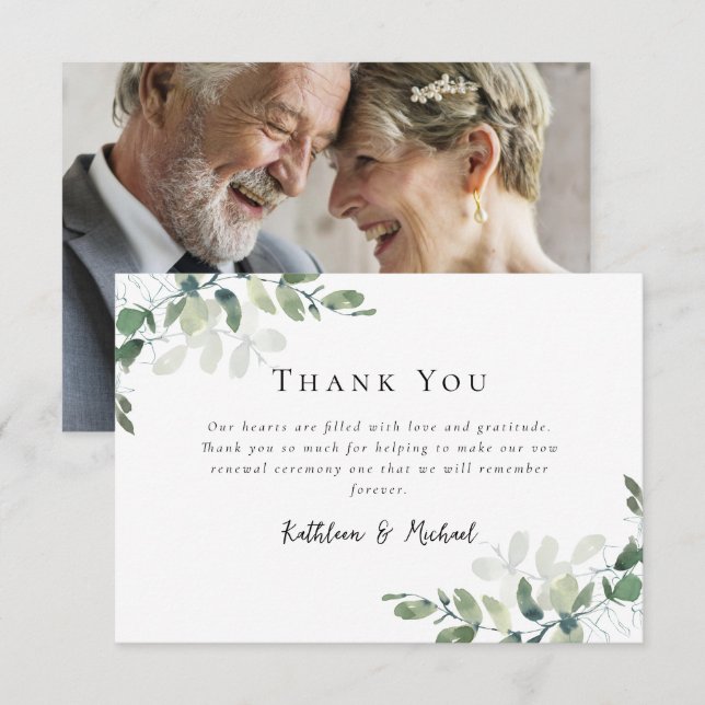 Carte De Remerciements Eucalyptus Renouvellement du Vow photo (Devant / Derrière)