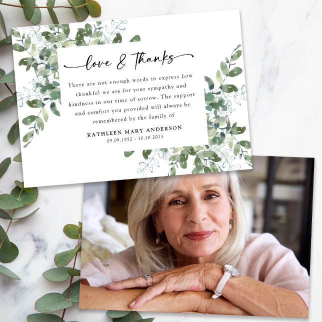 Carte De Remerciements Eucalyptus Script Photo Funérailles (Créateur téléchargé)