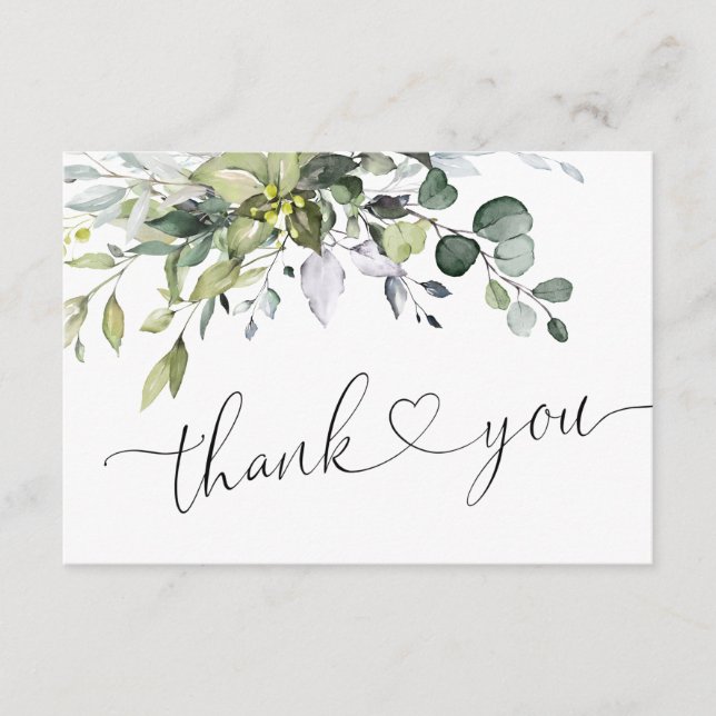 Carte De Remerciements Eucalyptus simple et élégant Aquarelle verte (Devant)