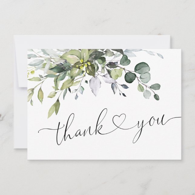 Carte De Remerciements Eucalyptus simple et élégant Aquarelle verte (Devant)