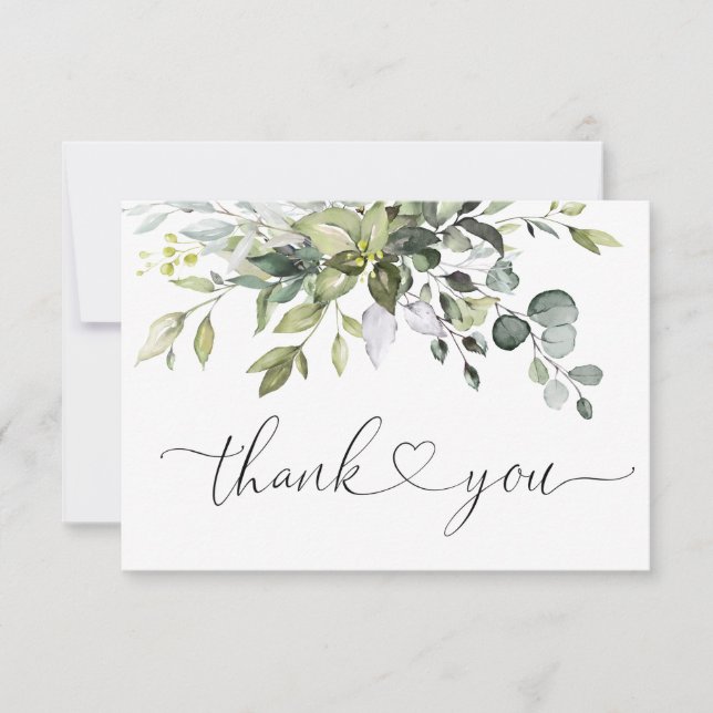 Carte De Remerciements Eucalyptus simple et élégant Aquarelle verte (Devant)