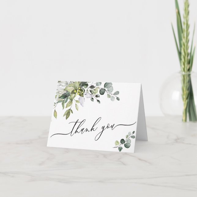 Carte De Remerciements Eucalyptus simple et élégant Aquarelle verte (Devant)