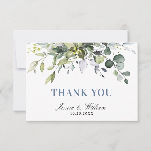 Carte De Remerciements Eucalyptus simple et élégant Aquarelle verte (Devant)