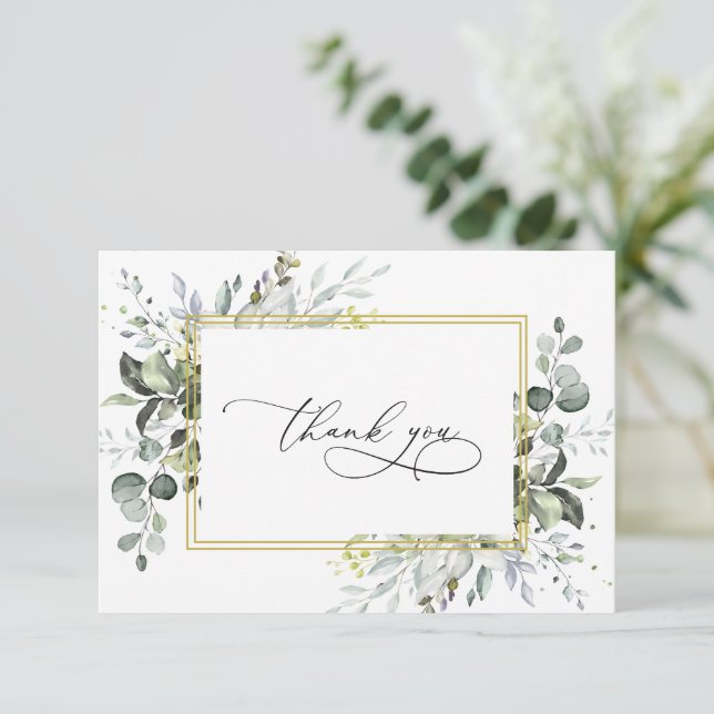 Carte De Remerciements Eucalyptus simple et élégant Aquarelle verte (Debout devant)