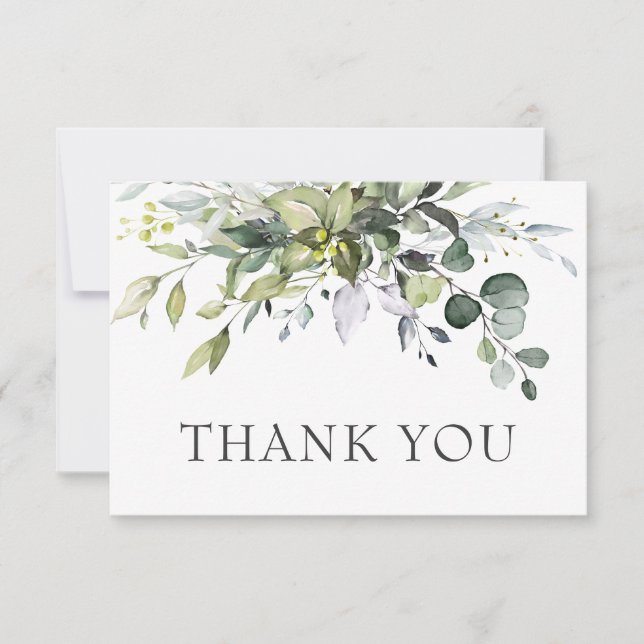 Carte De Remerciements Eucalyptus simple et élégant Aquarelle verte (Devant)
