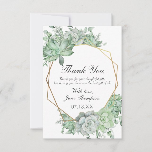 Carte De Remerciements Eucalyptus Succulent Fête des mariées frontalière  (Devant)