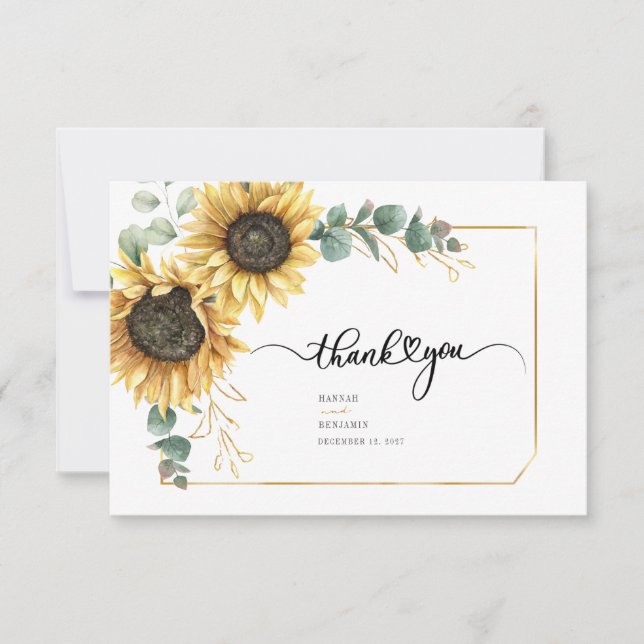 Carte De Remerciements Eucalyptus tournesol vert Mariage floral (Devant)