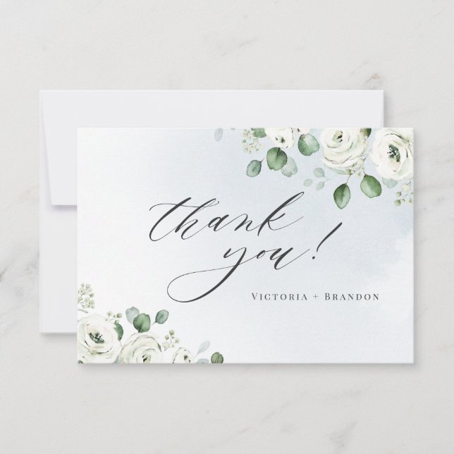 Carte De Remerciements Eucalyptus verdure blanc floral rustique (Devant)