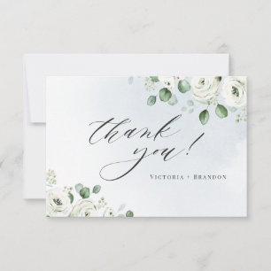 Carte De Remerciements Eucalyptus verdure blanc floral rustique