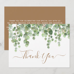 Carte De Remerciements Eucalyptus vert Aquarelle Mariage de script d'or