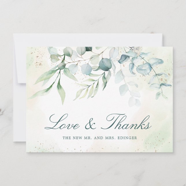 Carte De Remerciements Eucalyptus Vert Élégant Mariage non photo (Devant)