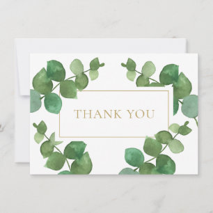 Carte De Remerciements Eucalyptus Vert Elégant Or Géométrique
