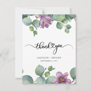 Carte De Remerciements Eucalyptus vert pourpre Floral Lettré à la main