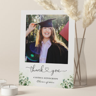 Carte De Remerciements Eucalyptus vert Script Graduation Photo