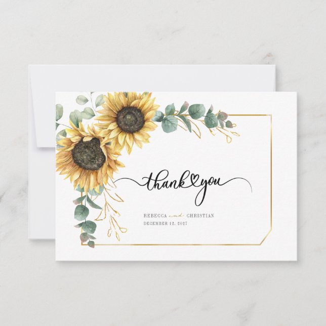 Carte De Remerciements Eucalyptus Vert Tournesol Floral Succulent (Devant)