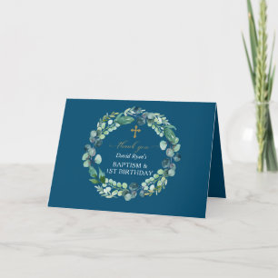 Carte De Remerciements Eucalyptus Wreath Photo Boy Baptême Premier Annive